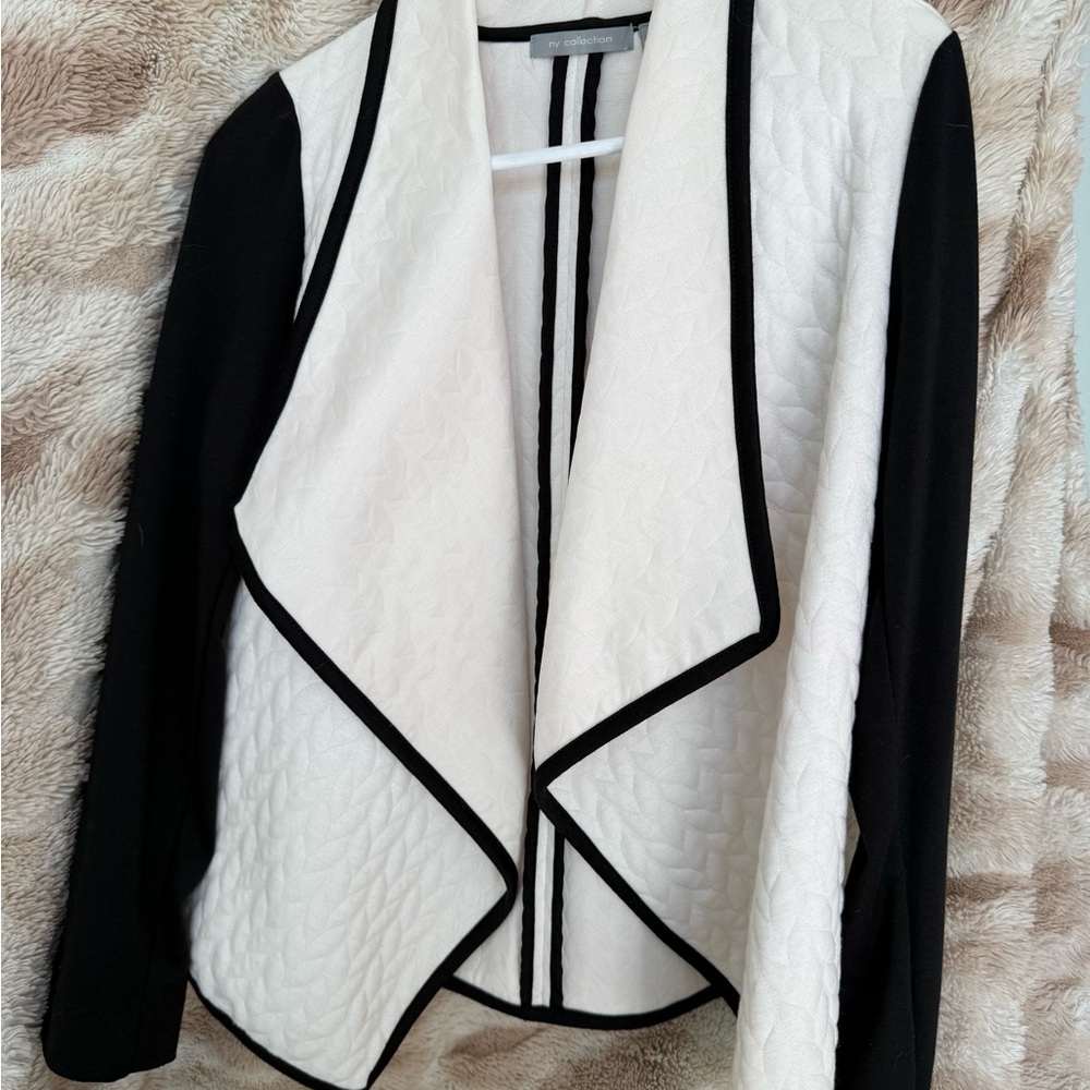NY Collection Cream and Black Textured Cardigan